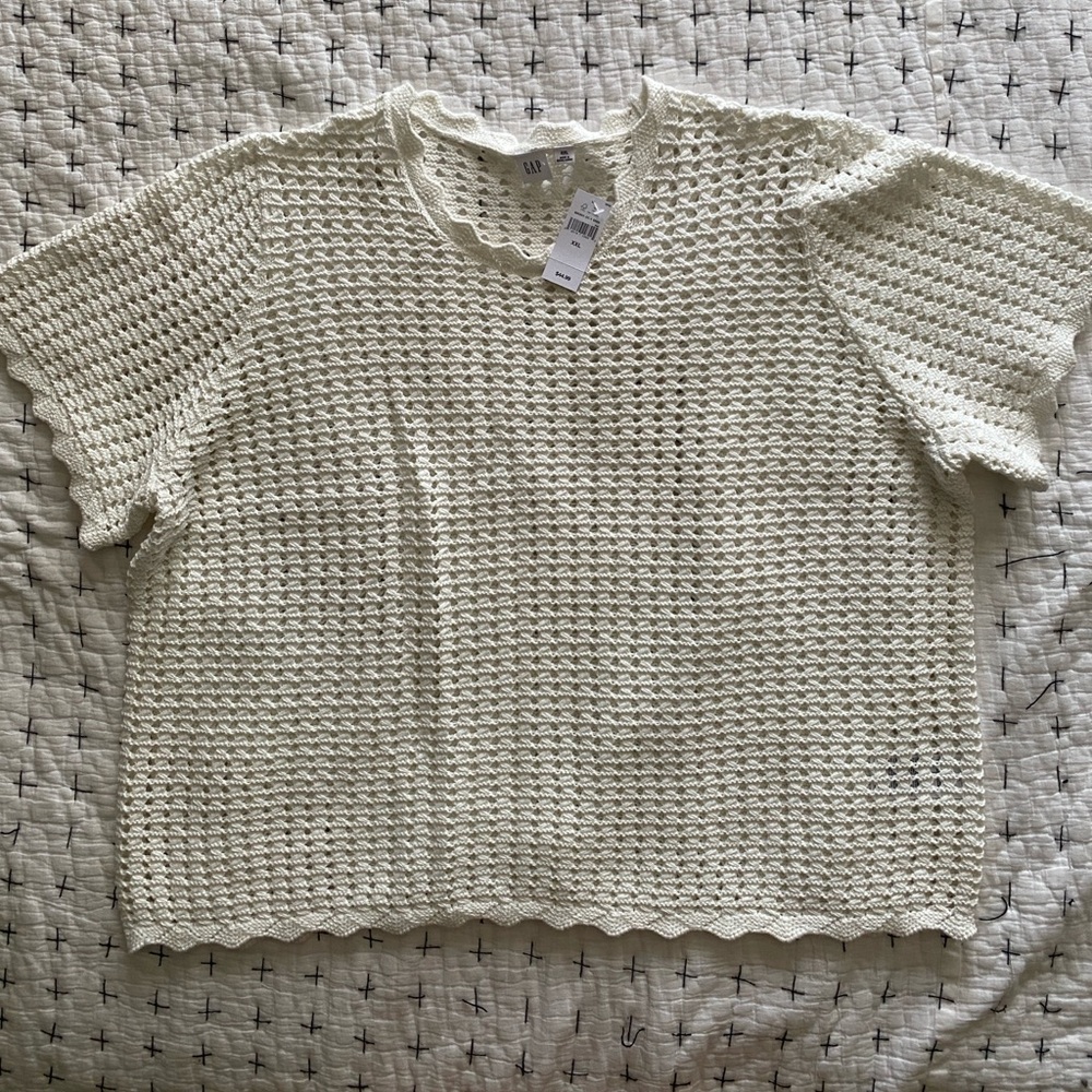 GAPWomen's White Crochet Short Sleeve Top XXL